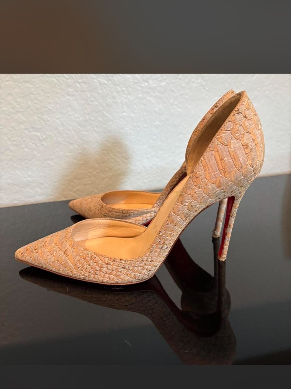 Christian Louboutin Peach Snakeskin Pointed-Toe Stiletto Pumps - Picture 2 of 6